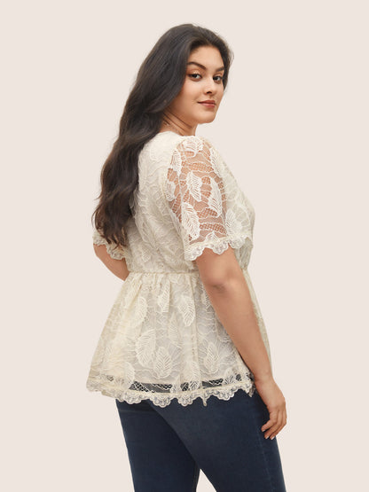 Lace Panel Mesh Patchwork Elastic Waist Blouse