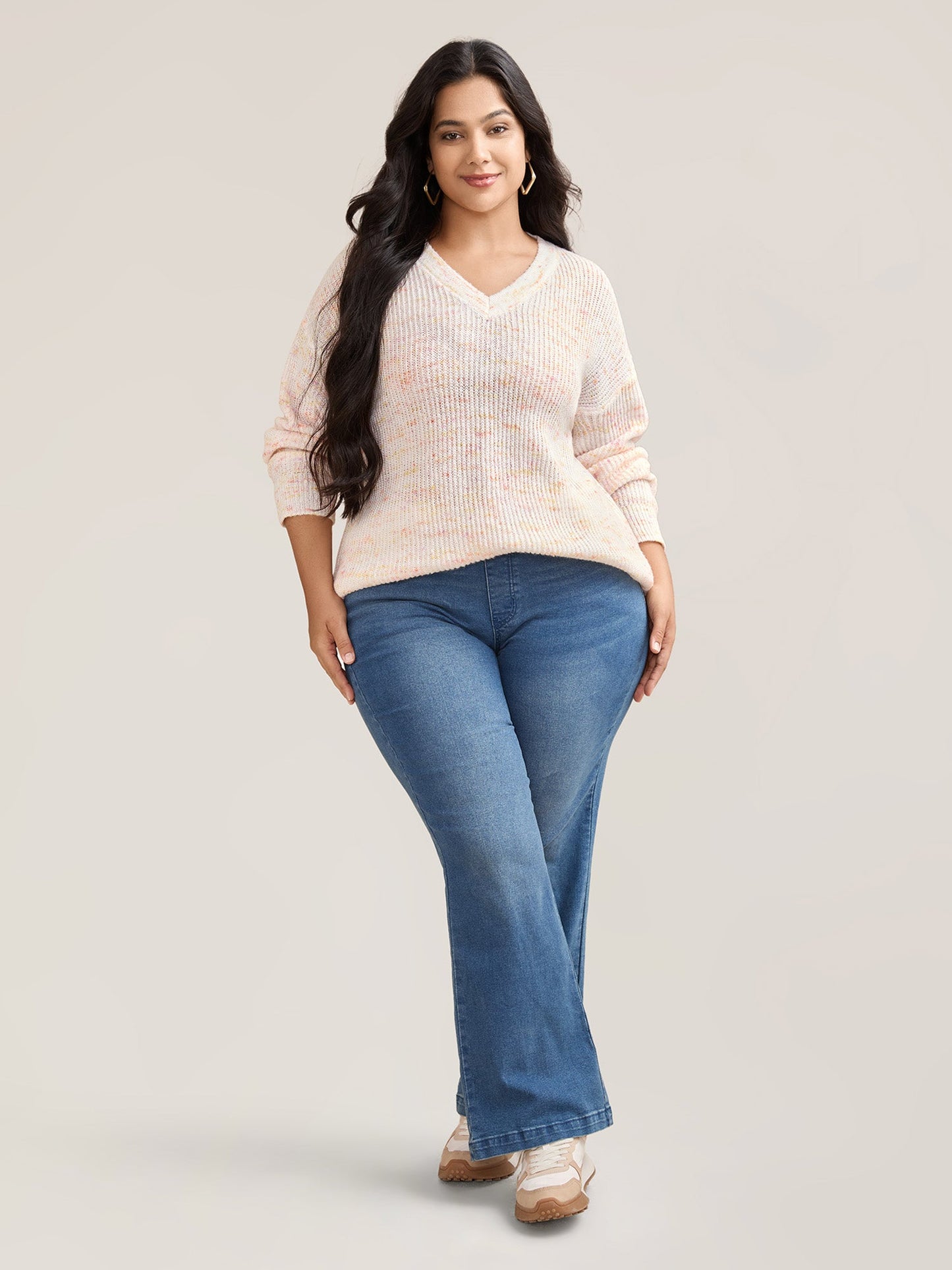 Ribbed Texture V-Neck Fitted Pullover