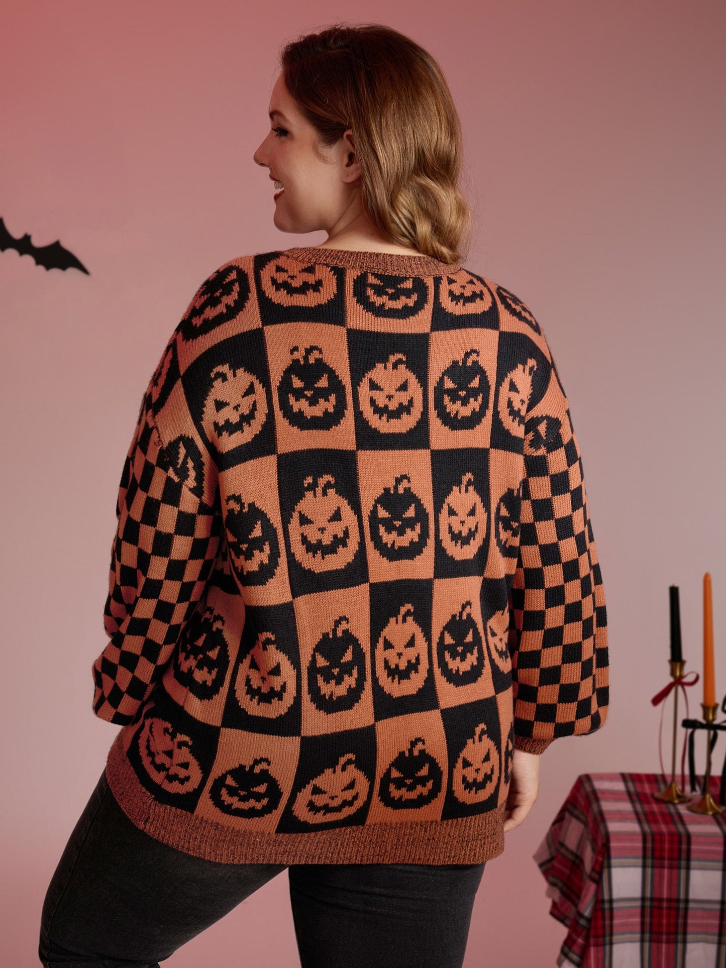 Creepy Pumpkins Jacquard Blended Yarn Pullover