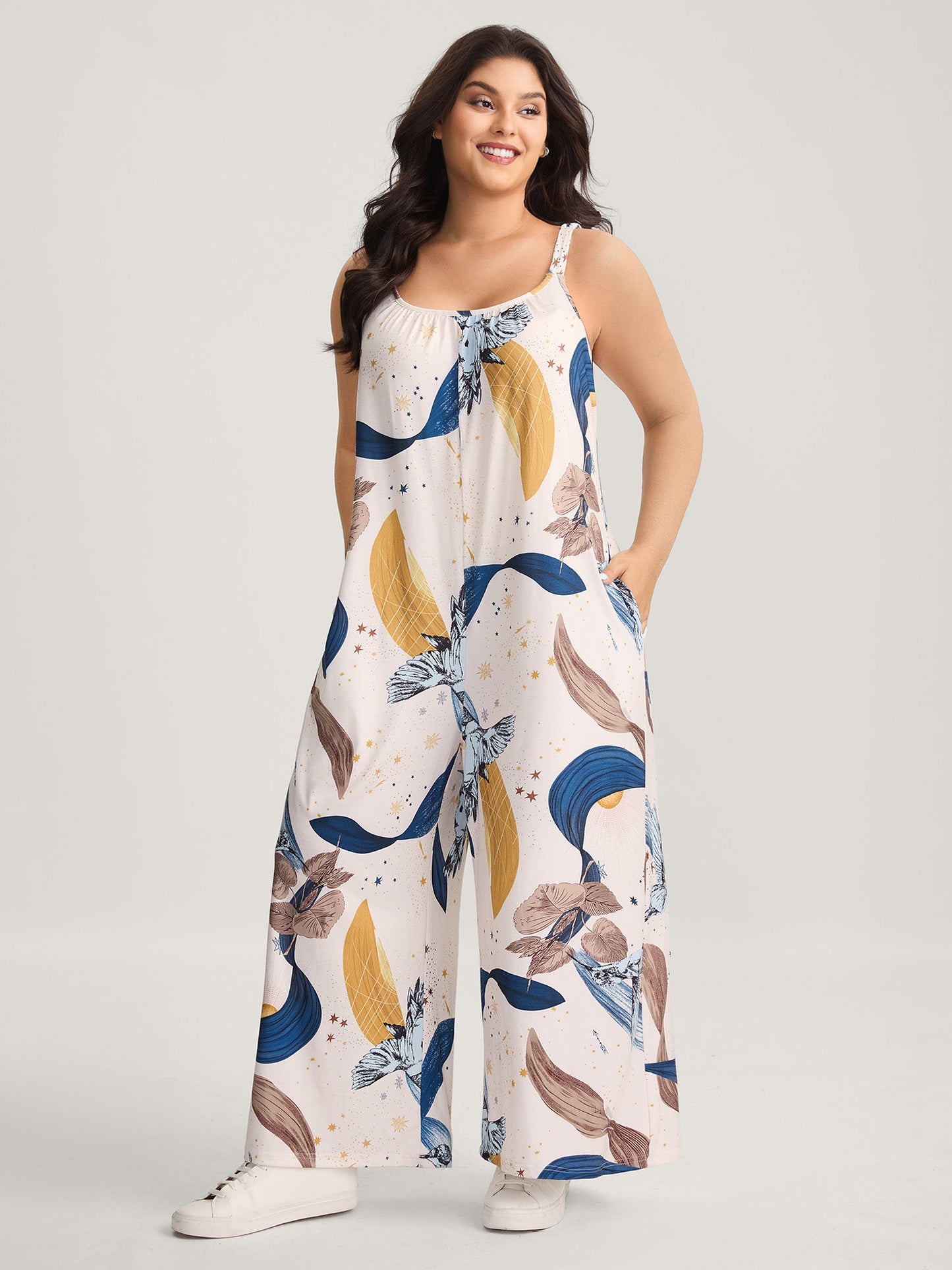 Star And Moon Print Wide-Leg Jumpsuit