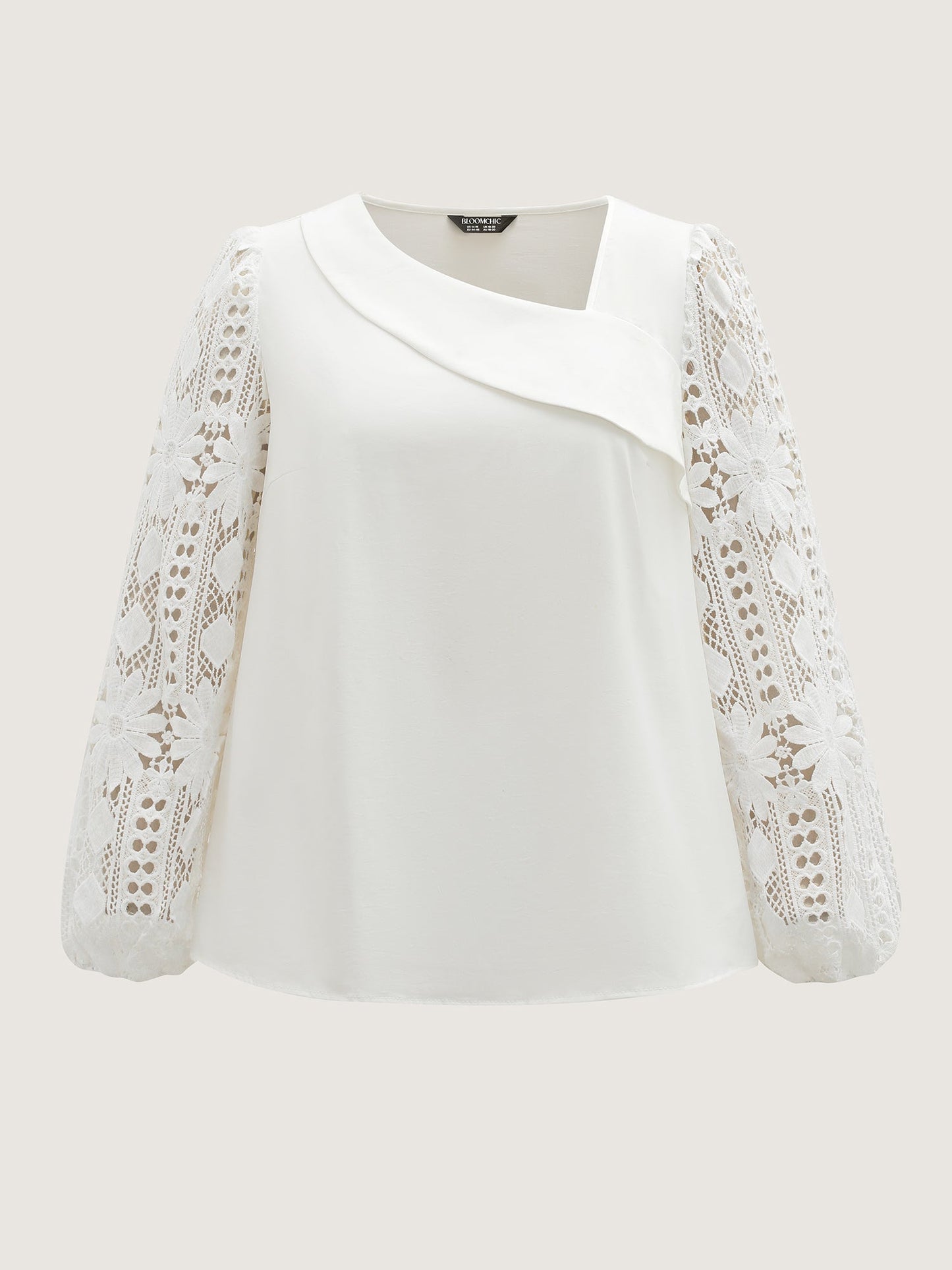 Sheer Lace Sleeve Asymmetrical Neckline Blouse