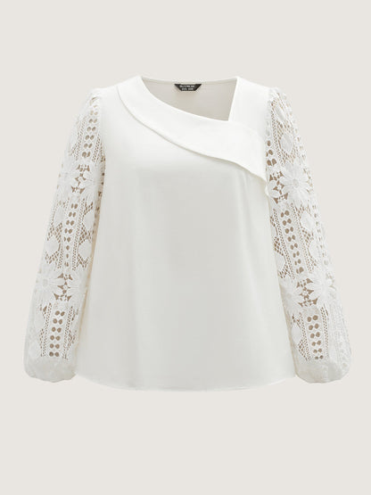 Sheer Lace Sleeve Asymmetrical Neckline Blouse