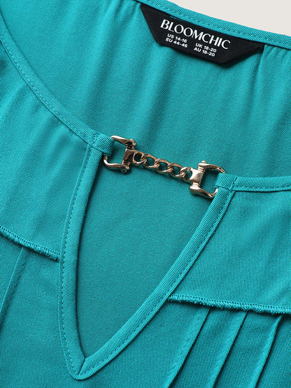Ruffled Neck Metal Cut-Out Blouse