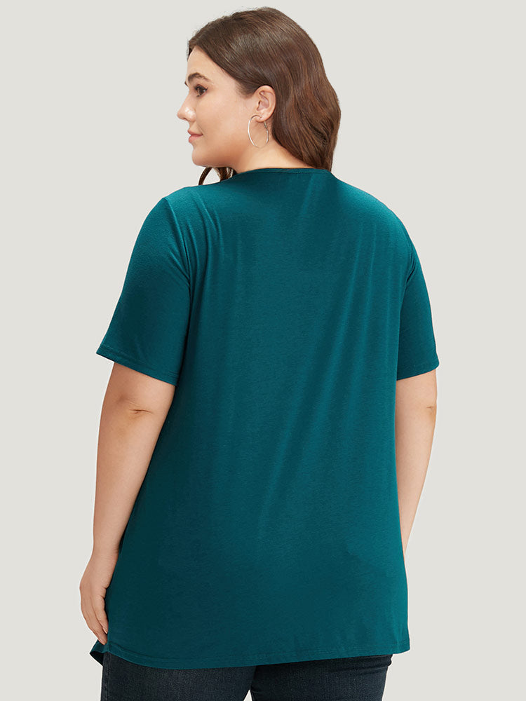 Plain Open Front Pocket Asymmetrical Hem Kimono