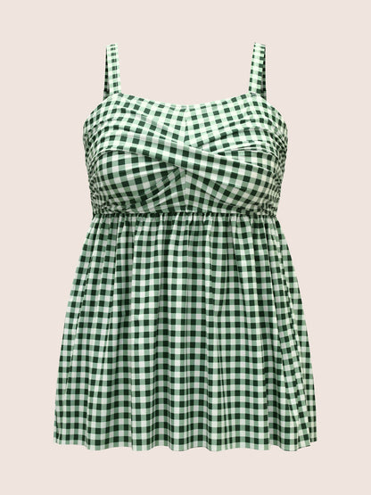 Gingham Twist Front Adjustable Straps Swim Top