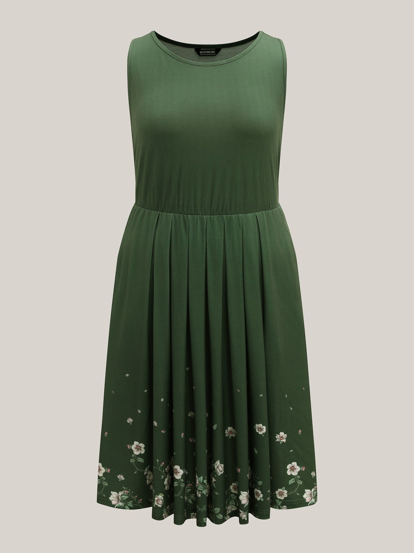 Floral Hem Print Cinched-Waist Midi Dress