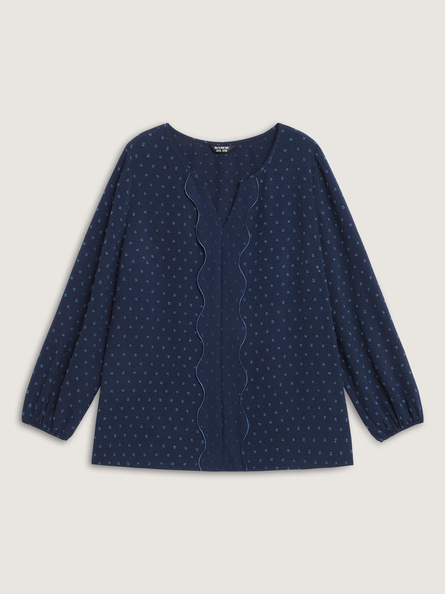 Textured Wavy Detail Puffy Sleeve Blouse