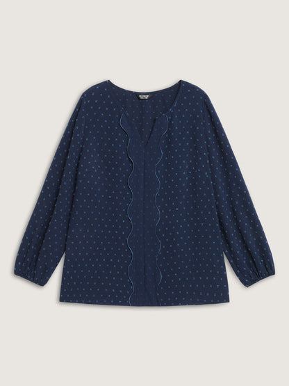 Textured Wavy Detail Puffy Sleeve Blouse