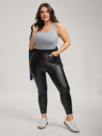 Super Stretchy Drawstring Metallic Look Pants