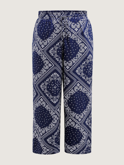 Collage Scarf Pattern Straight-Leg Pants
