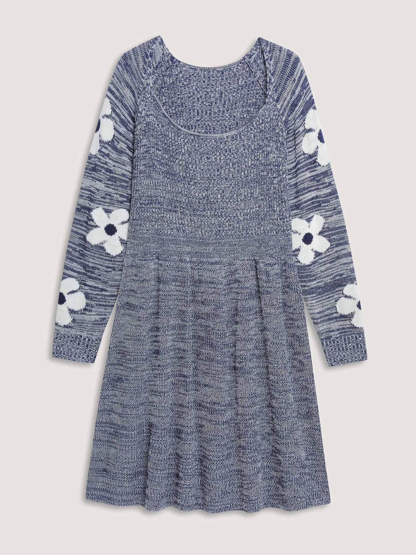 Floral Jacquard Print Mixed Yarn Knit Midi Dress