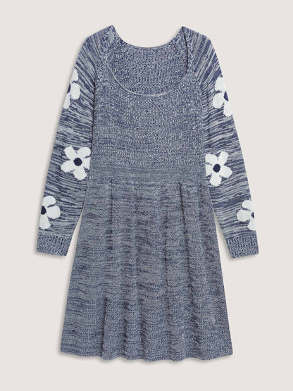 Floral Jacquard Print Mixed Yarn Knit Midi Dress