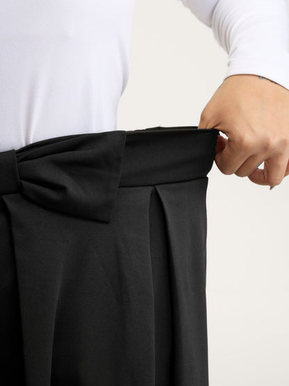 Stretchy Bow Detail Pleated Midi Skirt