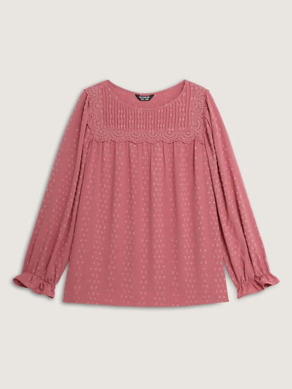 Lace Trim Pleated Textured Blouse