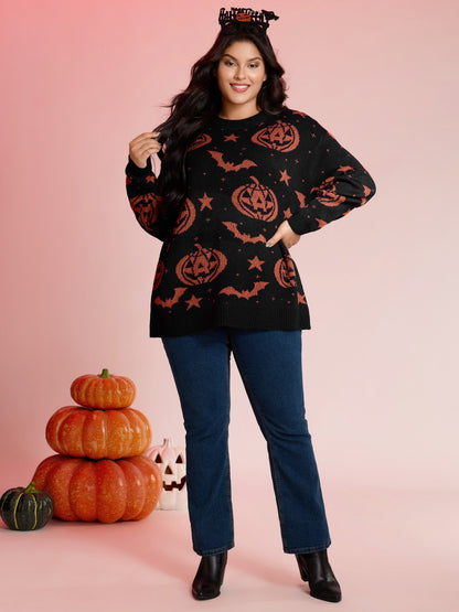 Halloween Pumpkin Print Crewneck Pullover