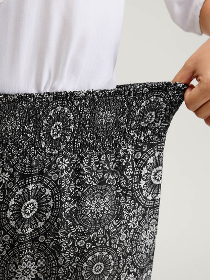 Geometric Print Shirred Waistband Pants