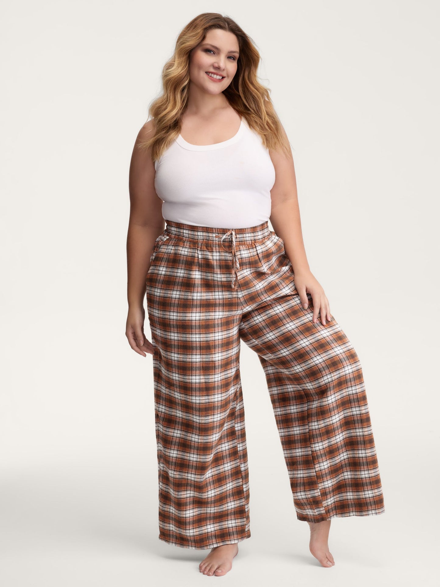 Checkered Print Drawstring Wide-Leg Lounge Pants