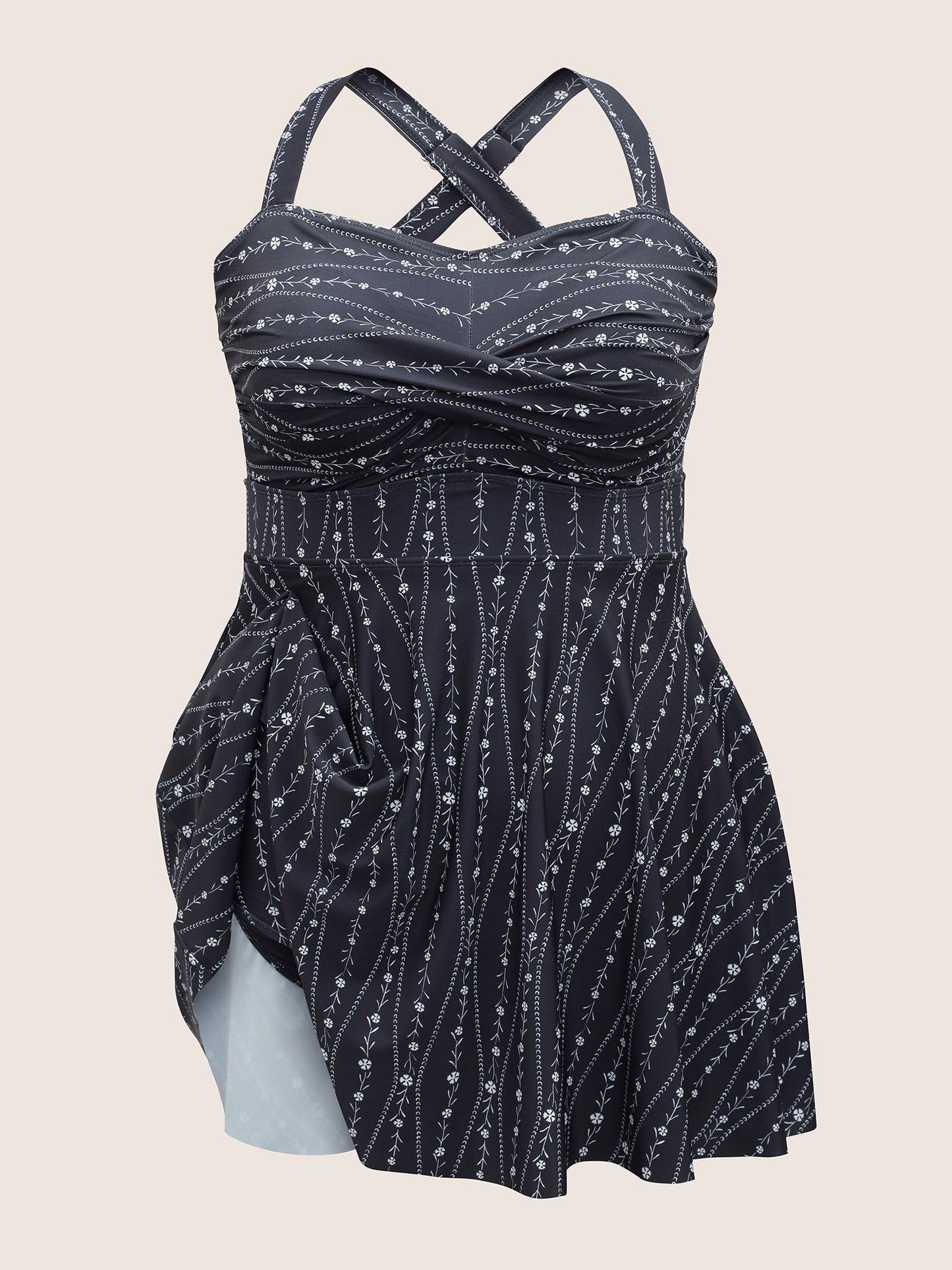 Ditsy Floral & Geo Graphic Crossover Swim Dress
