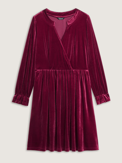 Velvet Pockets Wrap Neck Midi Dress