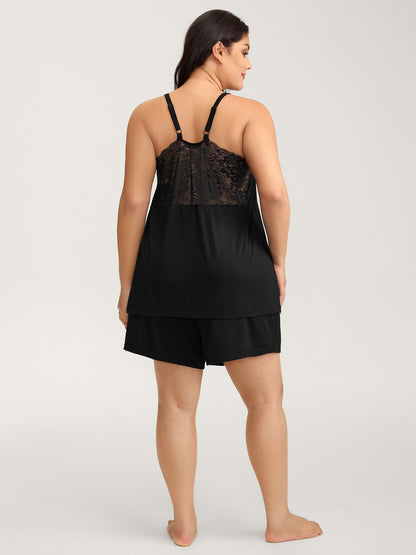 Lace Spliced Scoop Neck Loungewear Set