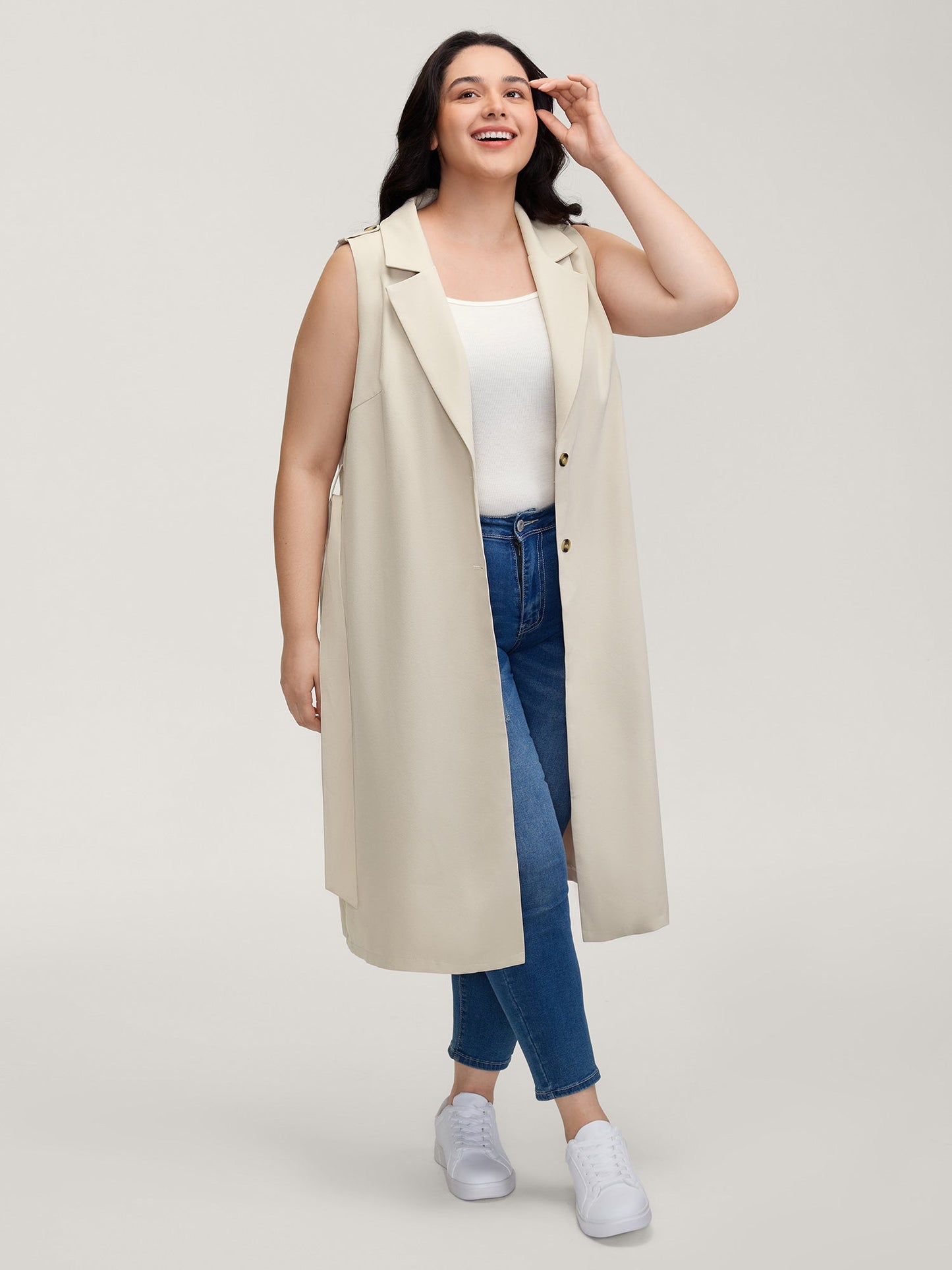 Back Slit Waist Belt Lined Long Vest