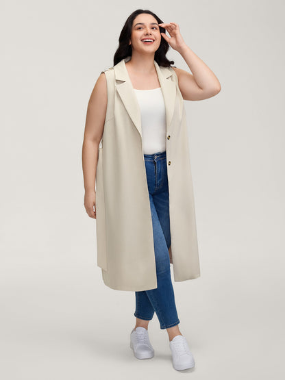 Back Slit Waist Belt Lined Long Vest