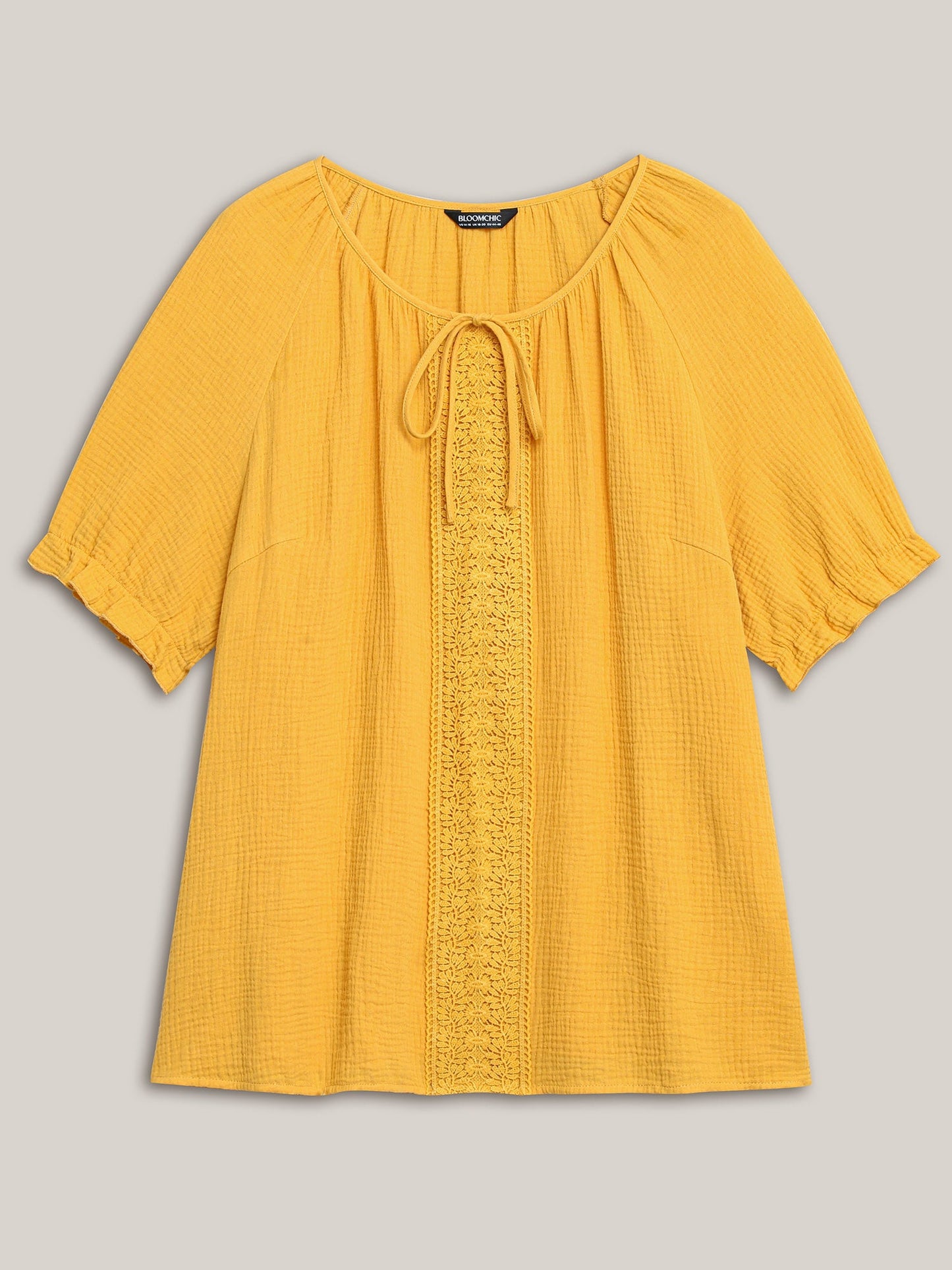Pure Cotton Lace Placket Tied Blouse