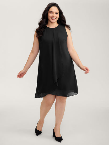 Chiffon Sheer Pleated Knee-Length Dress