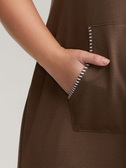 Kangaroo Pockets Contrast Edges Hoodie Knit Dress