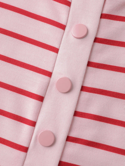 Stripe Snap Button Round Neck Sweatshirt