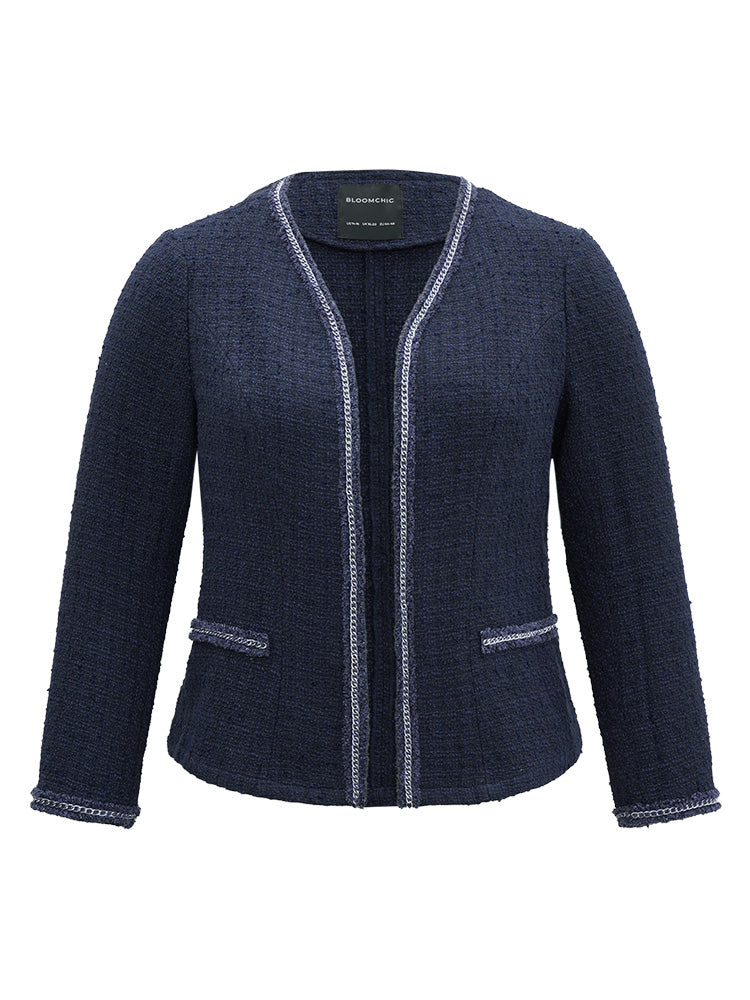 Solid Open Front Patchwork Stitch Blazer