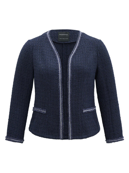 Solid Open Front Patchwork Stitch Blazer