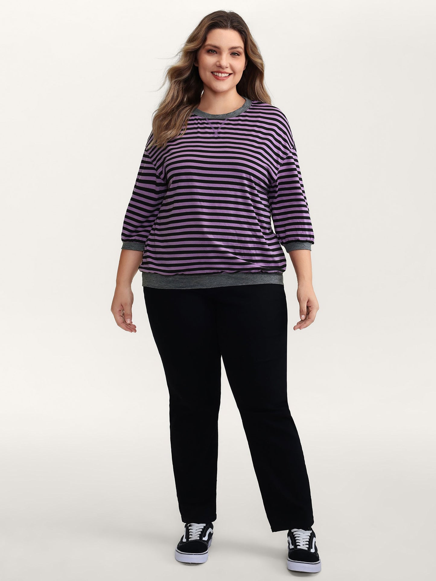 Stripe Color Contrast Stretchy T-Shirt