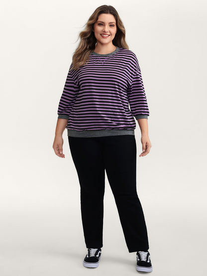 Stripe Color Contrast Stretchy T-Shirt