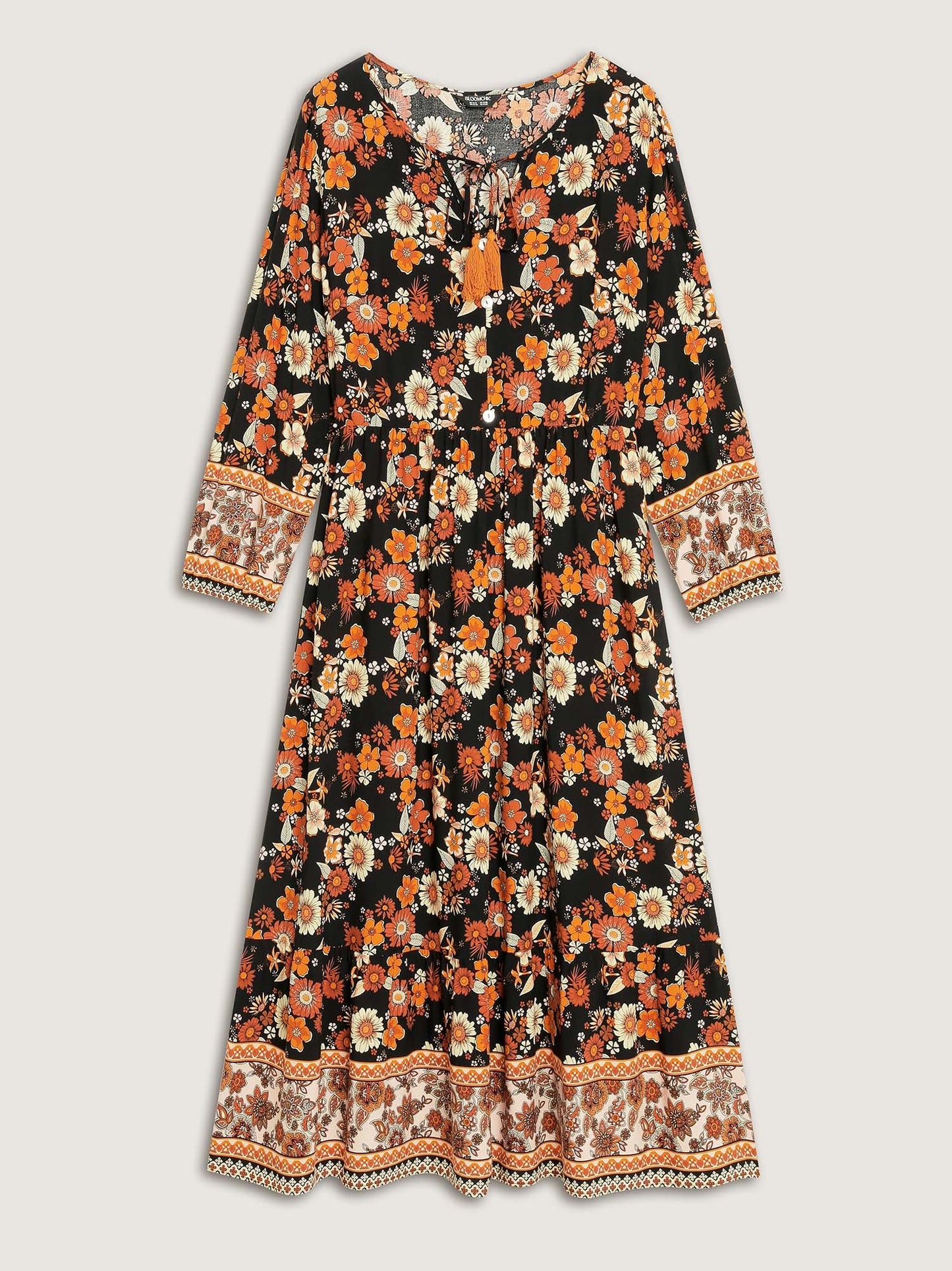 Floral Stretchy Waist Neck-Tie Maxi Dress