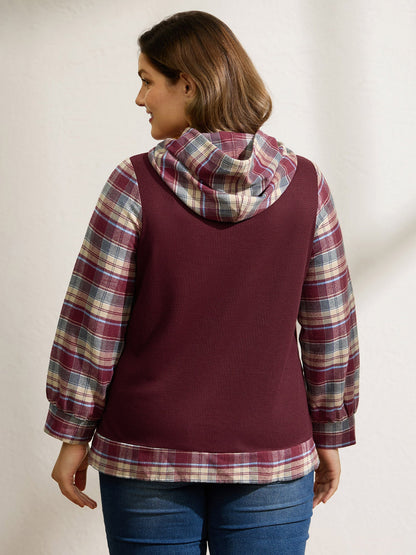 Plaid Star Applique Embroidery Hoodie