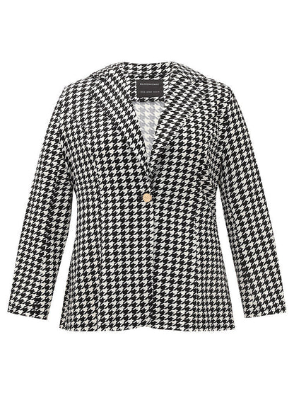 Houndstooth Button Up Suit Collar Blazer