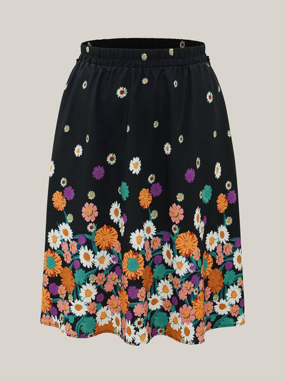 Floral Print Pleated Midi Skirt