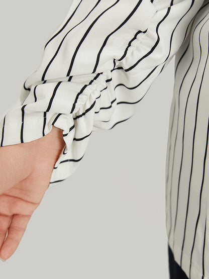 Striped Pocket Gathered Lapel Collar Blazer