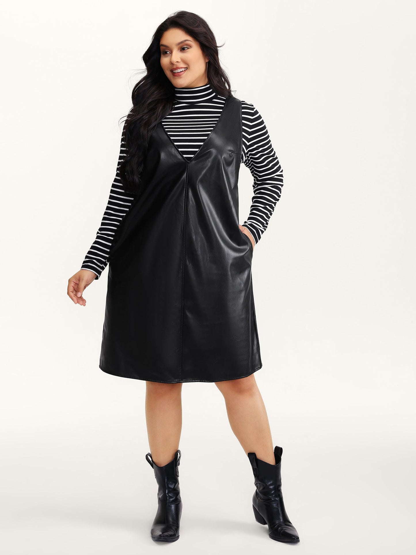 Leather V-Neck Sleeveless Sheath Dress