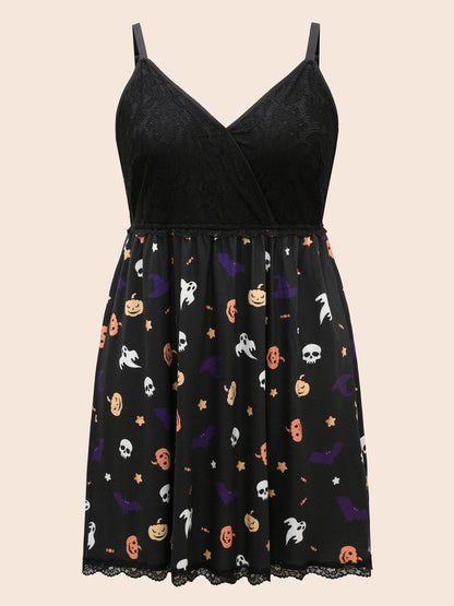 Lace Pumpkin Printed Bust-Defining Mini Dress