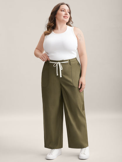 Drawstring Waist Straight-Leg Pants
