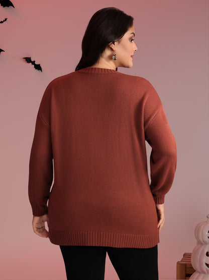 Night Cat Print Crew Neck Pullover