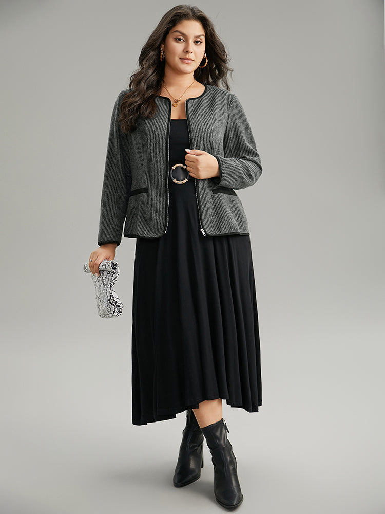 Solid Textured Patchwork Zipper Pocket Blazer