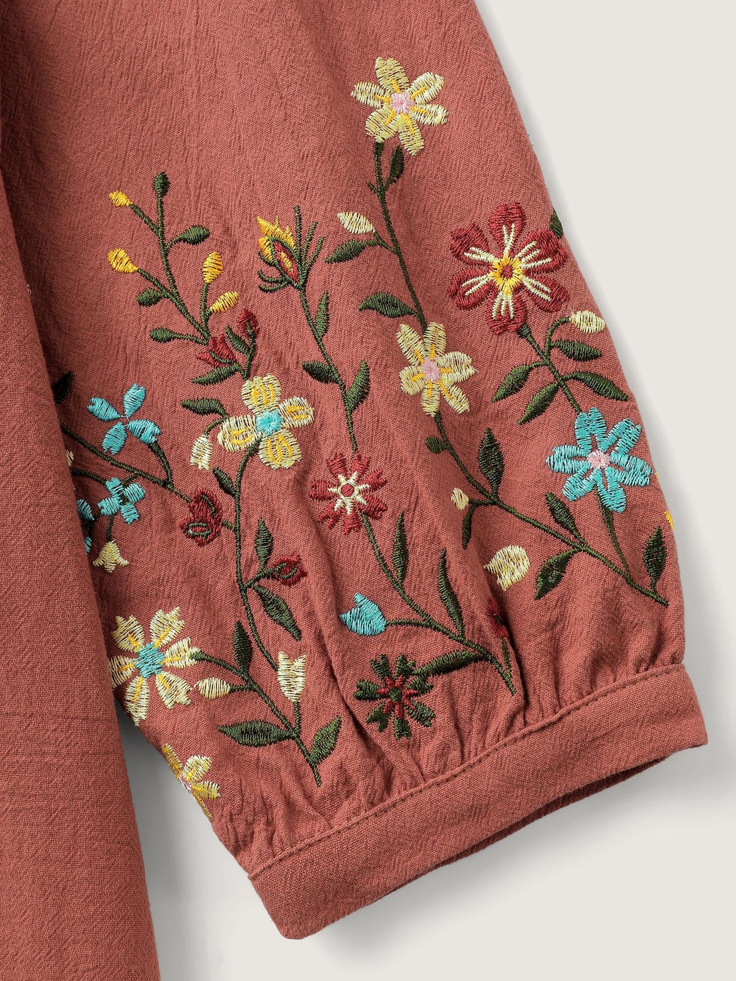 Cotton Embroidered Sleeve Waist-Tie Midi Dress