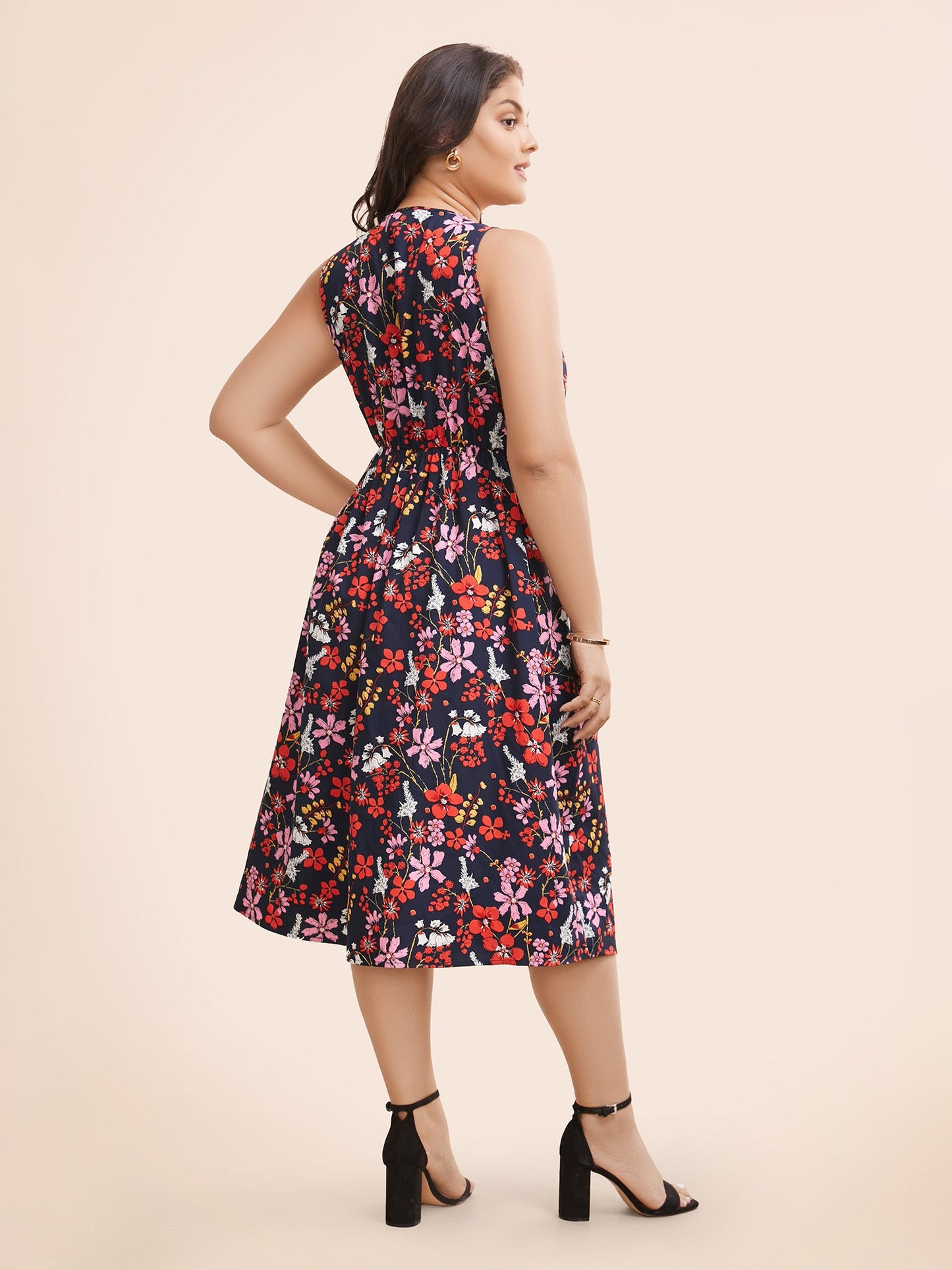 Floral Print Split Hem Sleeveless Dress