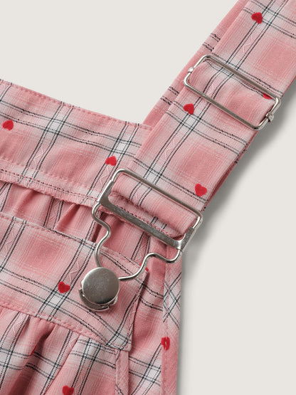 Gingham Overall Adjustable Pockets Midi Dress