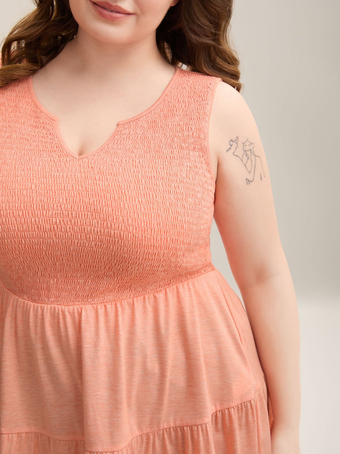 Shirred Bodice Spliced Tiered Sleeveless Top