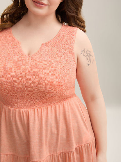 Shirred Bodice Spliced Tiered Sleeveless Top