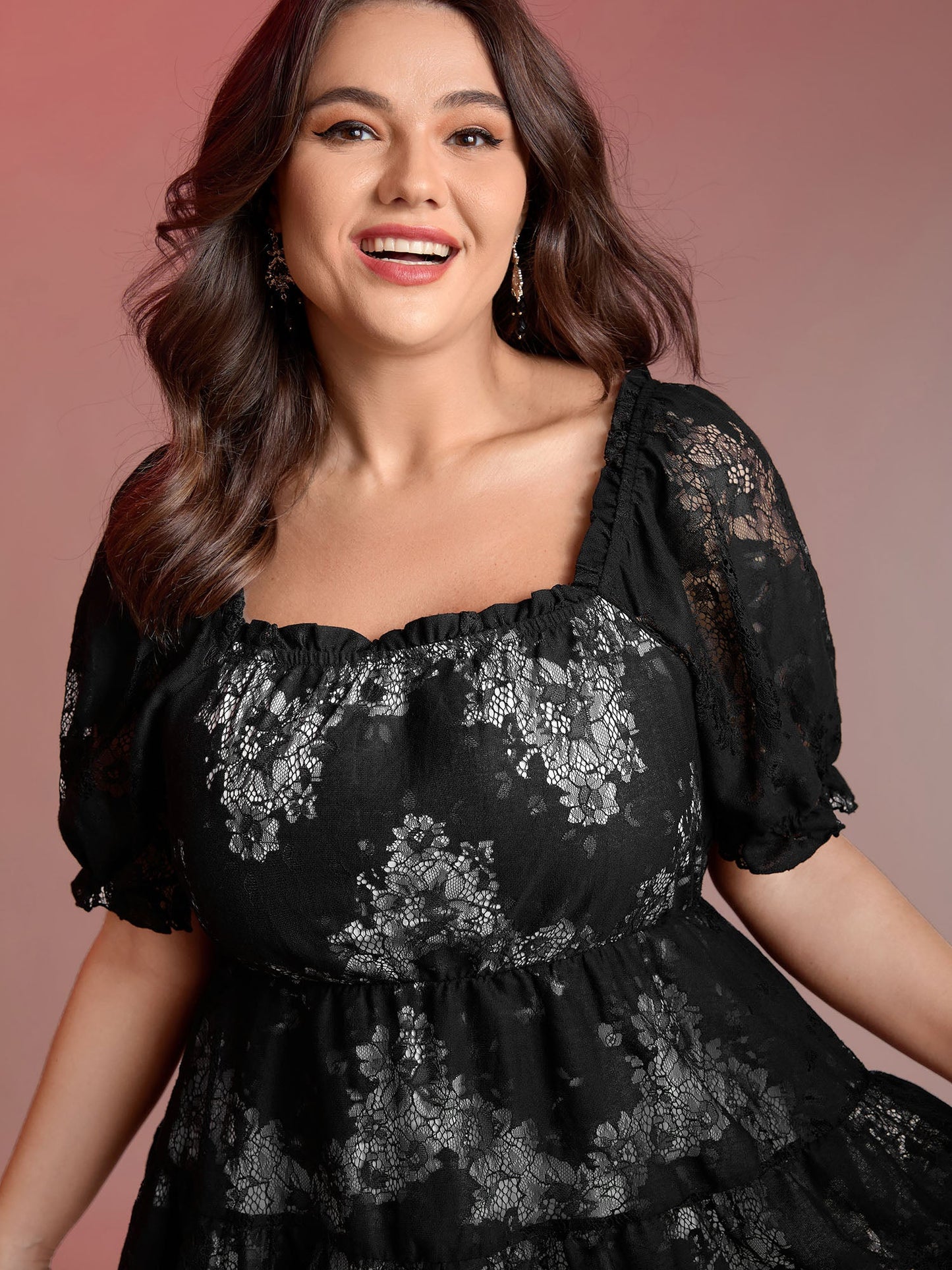 Midnight Florals Tiered Lace Knit Top